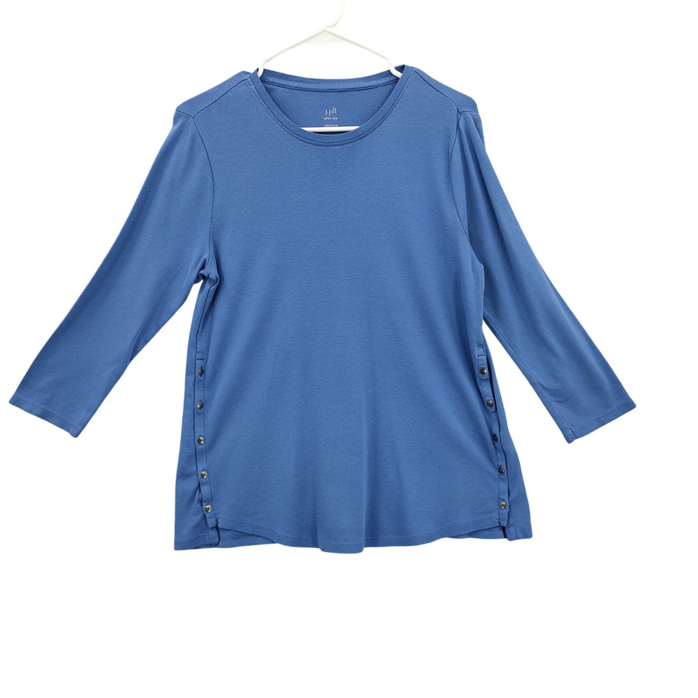 J. Jill Women Perfect Pima Classic Side Button Top Size M Blue 3/4 Sleeve Resort